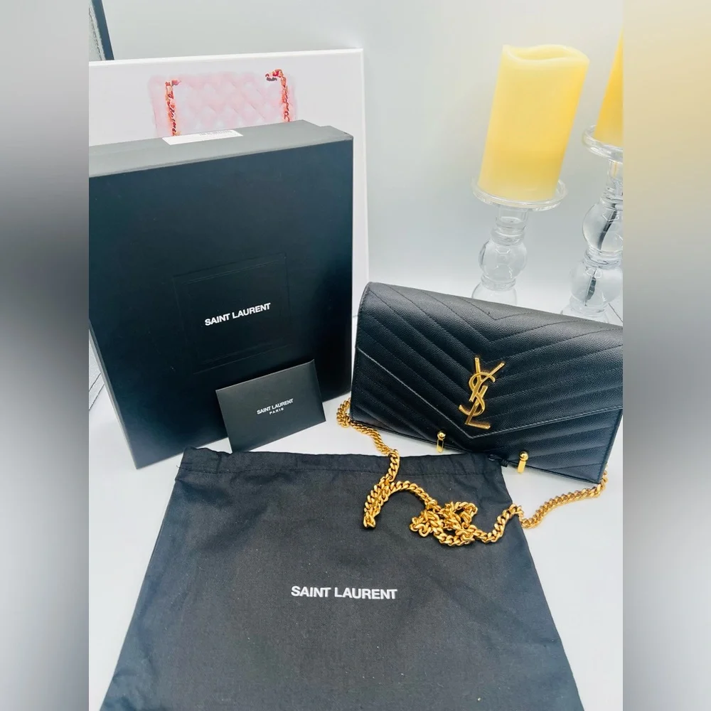 Saint Laurent Black Leather Cassandra Bag with Gold Chain w/ Dust Bag and Box - Picture 3 of 15